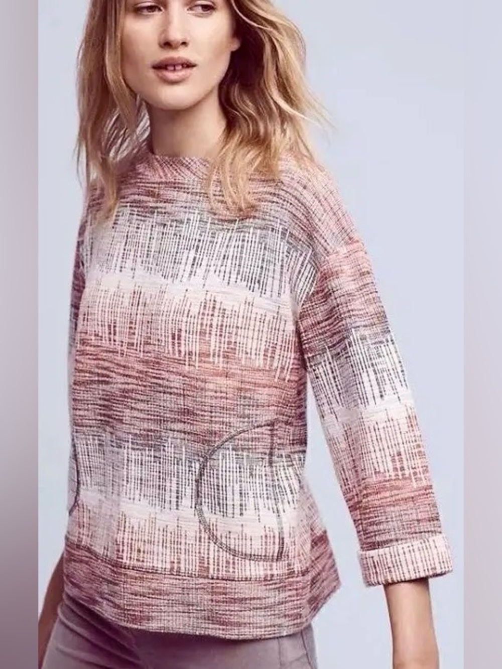 Anthropologie Postmark Soundwaves 3/4 Sleeve Sweater Cute Retro Abstract Style S